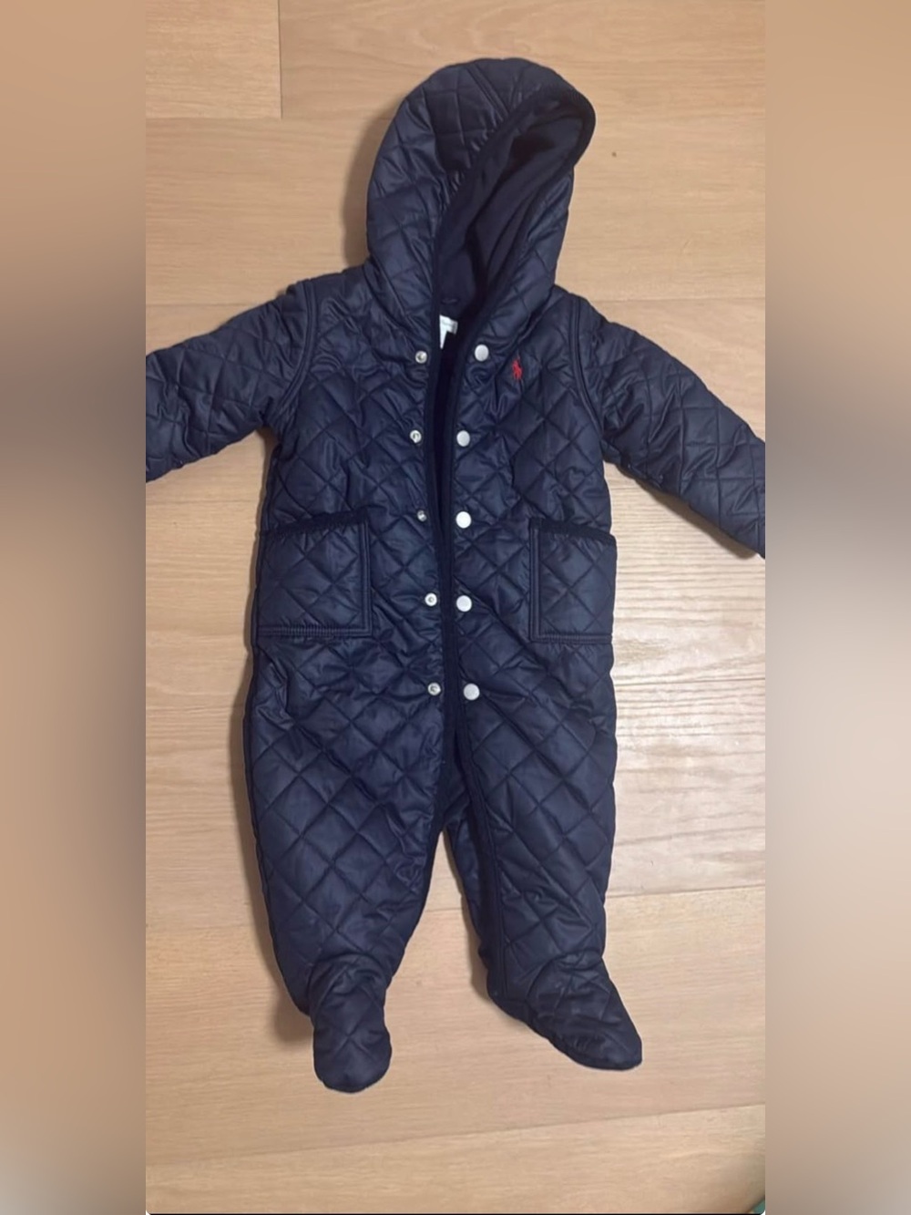 Ralph Lauren Quilted Hooded Navy Baby One-Piece Footie